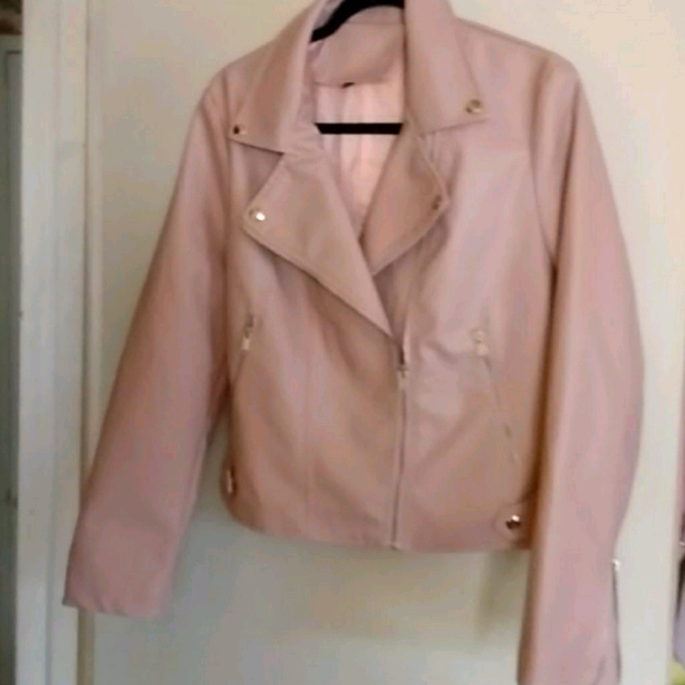 PU leather blush pink moto jacket
